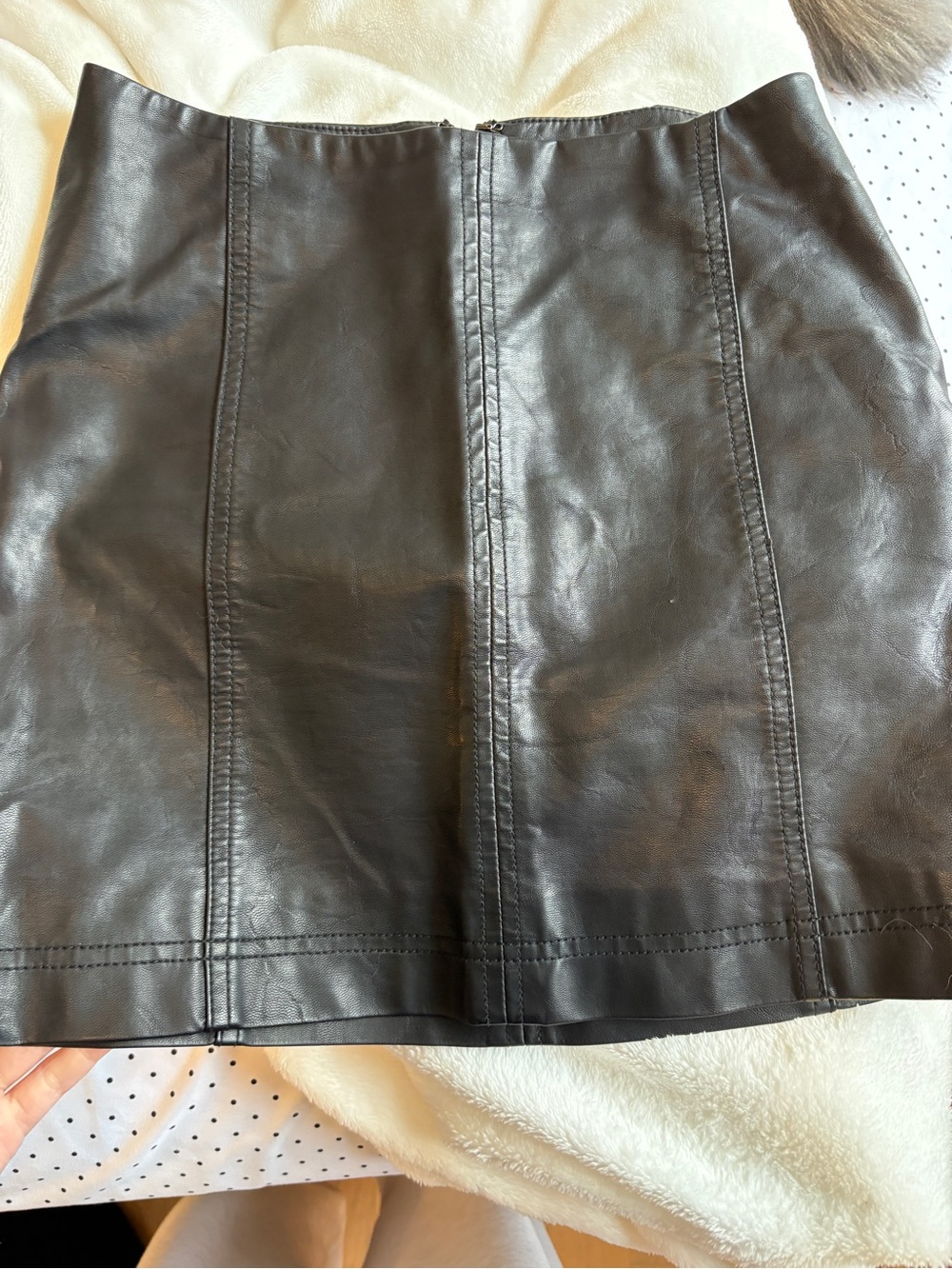 Free People Black Faux Leather Mini Skirt with Exposed Zip